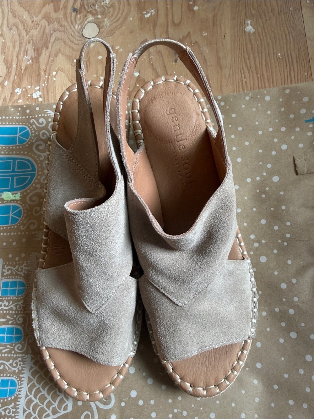 gentle souls light beige suede slingback sandals